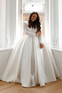 Plus Size Mikado Wedding Dress Ester with Long Sleeves view 5