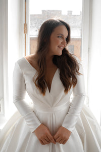 Plus Size Mikado Wedding Dress Ester with Long Sleeves view 4