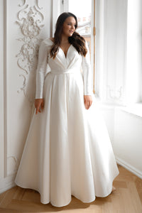 Plus Size Mikado Wedding Dress Ester with Long Sleeves view 2