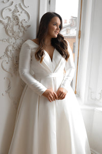 Plus Size Mikado Wedding Dress Ester with Long Sleeves view 3