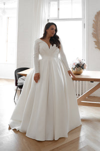 Plus Size Mikado Wedding Dress Ester with Long Sleeves view 7