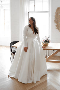 Plus Size Mikado Wedding Dress Ester with Long Sleeves view 6