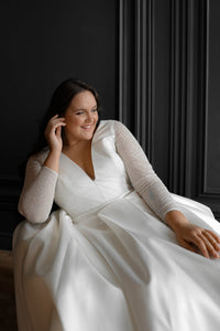 Plus Size Mikado Wedding Dress Koussindy with Long Sleeves view 9