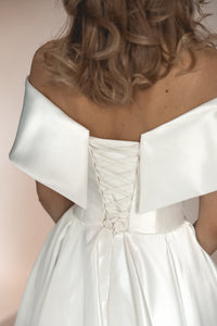Light ivory Satin Midi Wedding Dress Cameron view 10