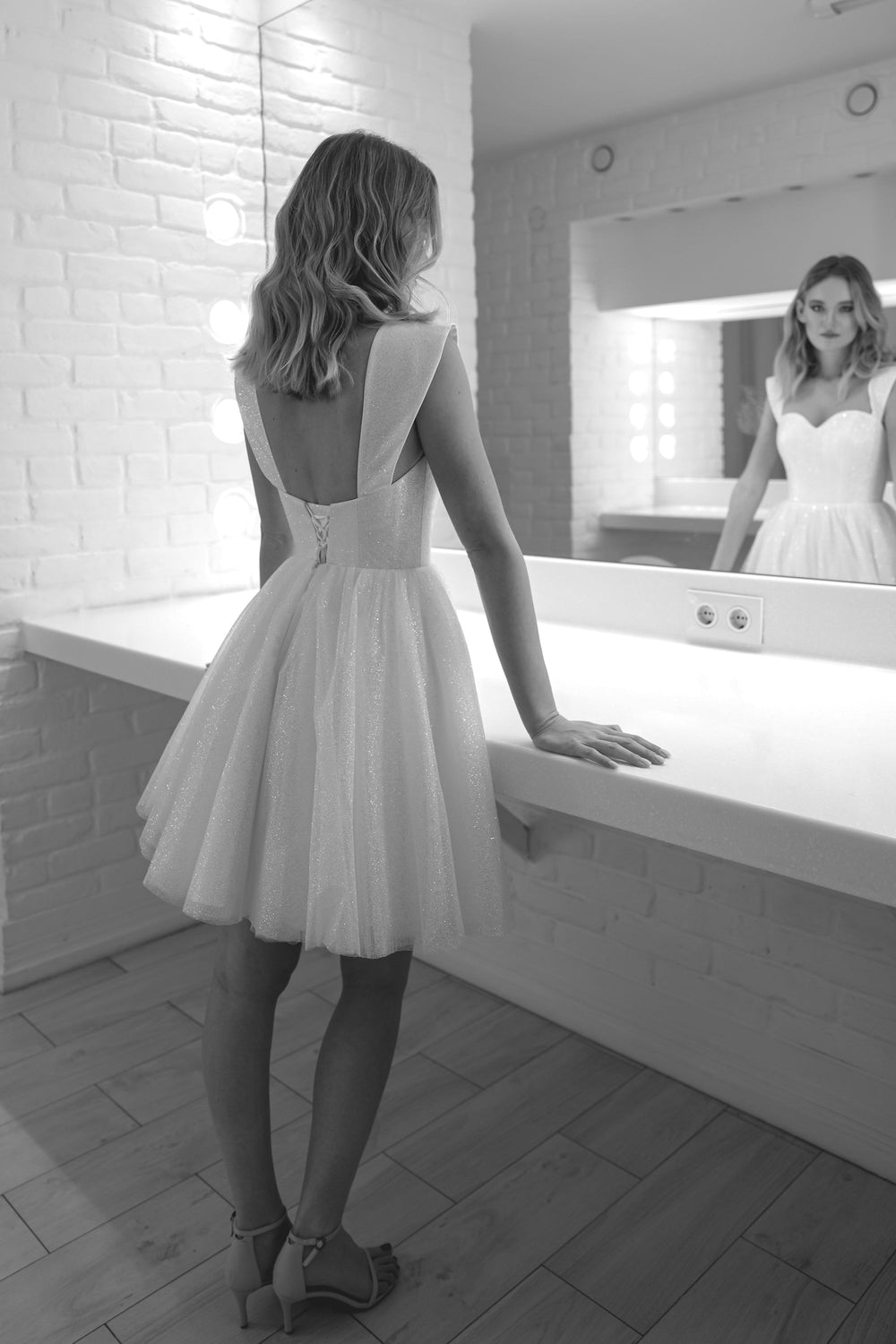 Exquisite Short Sparkly Wedding Dress Milana detail view - VOLAKK