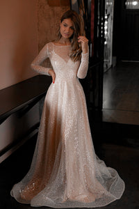 Nude Sparkly Wedding Dress Feilin view 1