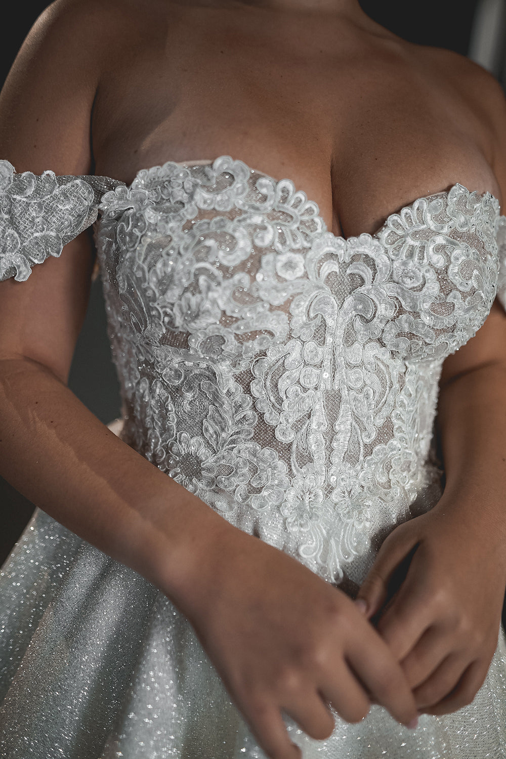 Tea Length Plus Size Lace Wedding Dress Elise details - VOLAKK