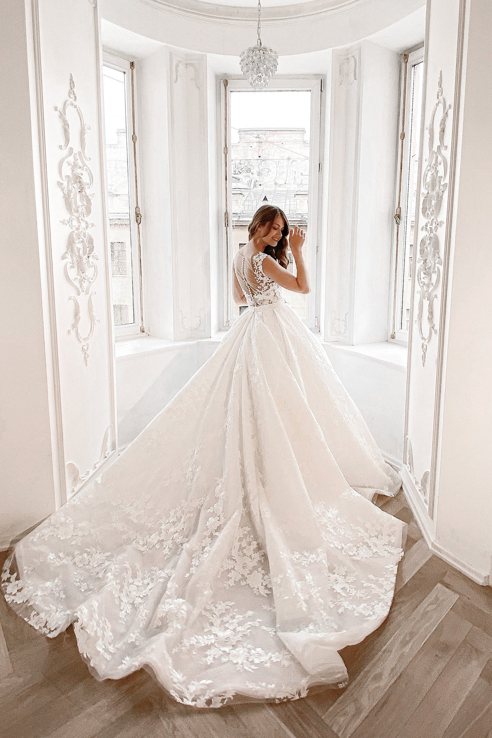 2 in 1 Lace Wedding Dress Airis with Detachable Skirt details - VOLAKK