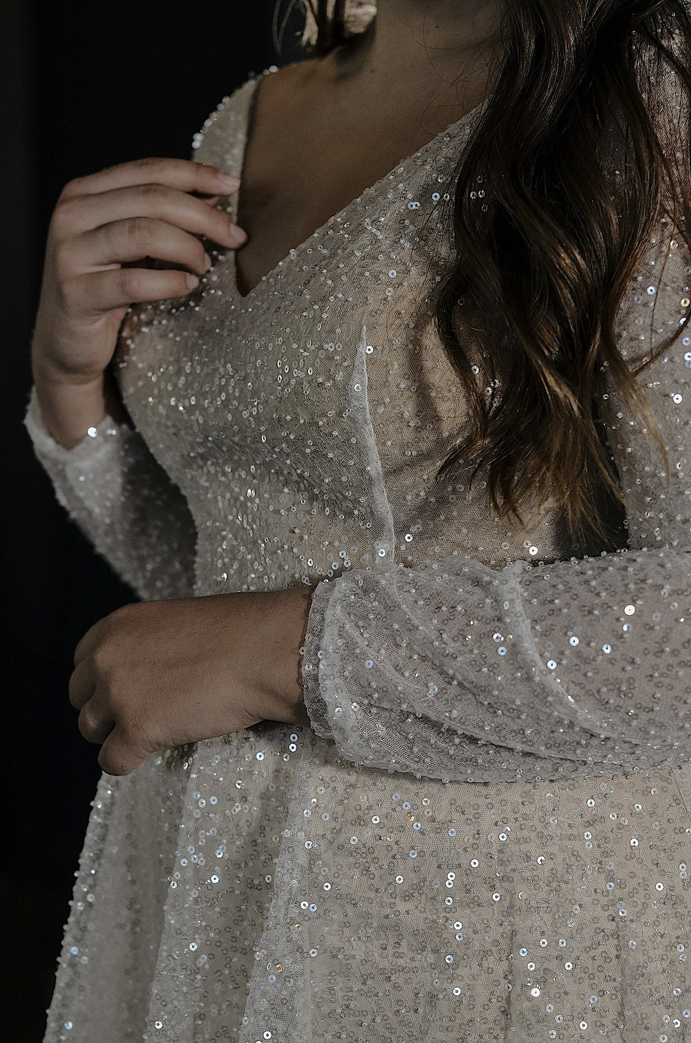 Exquisite Plus Size Sequin Wedding Dress Feilin detail view - VOLAKK