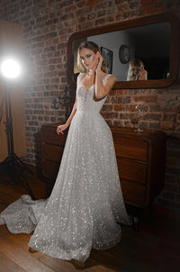 Shiny A-line Wedding Dress Coral view 12