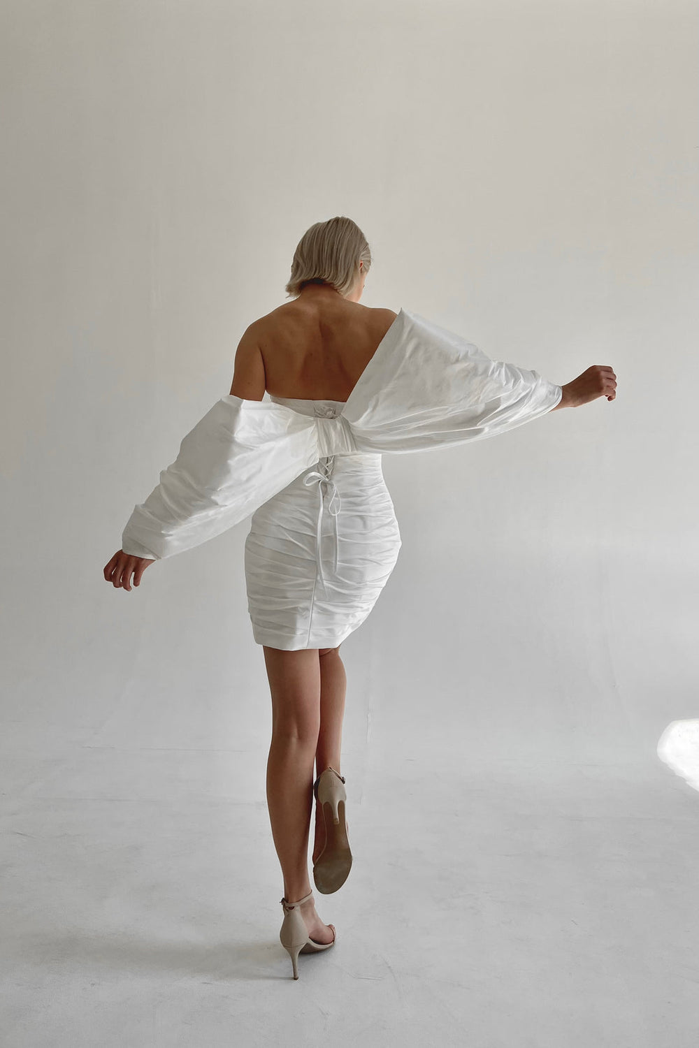 Exquisite Taffeta Sleeves-Bow “Anneli” detail view - VOLAKK