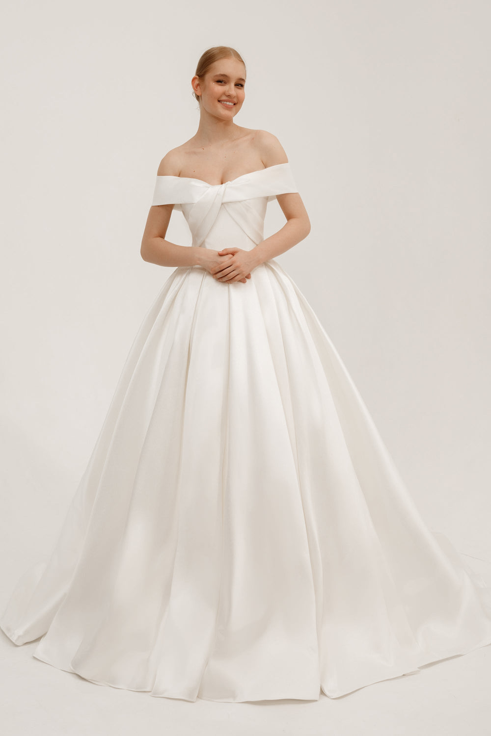 Light ivory Mikado Long Train Wedding Gown Seiliny - VOLAKK