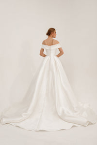 Light ivory Mikado Long Train Wedding Gown Seiliny view 2