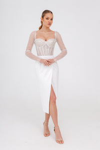 Sparkly Midi Wedding Dress Gemma with Long Sleeves view 8