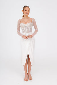 Sparkly Midi Wedding Dress Gemma with Long Sleeves view 1