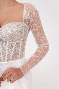 Sparkly Midi Wedding Dress Gemma with Long Sleeves view 4