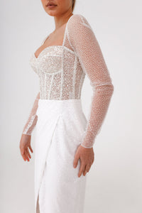 Sparkly Midi Wedding Dress Gemma with Long Sleeves view 11