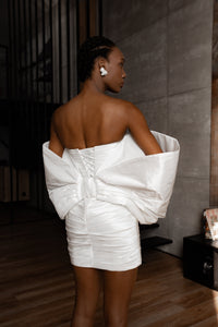 Short Taffeta Wedding Dress Anneli with Detachable Sleeves-Bow view 6
