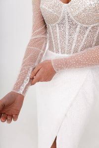 Sparkly Midi Wedding Dress Gemma with Long Sleeves view 6