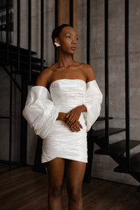 Short Taffeta Wedding Dress Anneli with Detachable Sleeves-Bow view 15