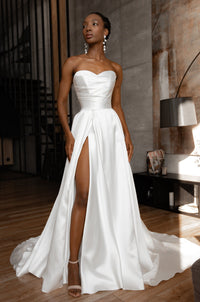 Mikado Wedding Dress Chloe with Front Slit view 26