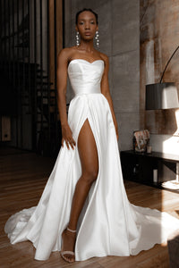 Mikado Wedding Dress Chloe with Front Slit view 1