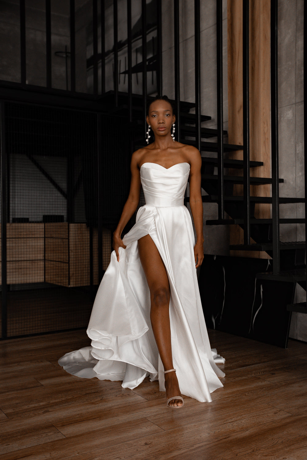 Exquisite Mikado Wedding Dress Chloe with Front Slit detail view - VOLAKK