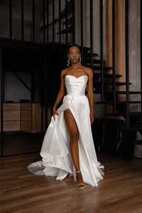 Mikado Wedding Dress Chloe with Front Slit view 3