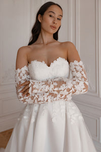 Floral Lace Wedding Dress Lillian with Detachable Sleeves view 1