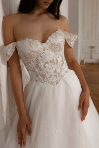 Floral Lace Wedding Dress Kristy with Detachable Cape view 10