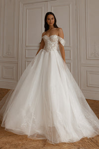 Floral Lace Wedding Dress Kristy with Detachable Cape view 8