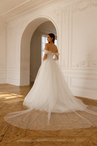 Floral Lace Wedding Dress Kristy with Detachable Cape view 9
