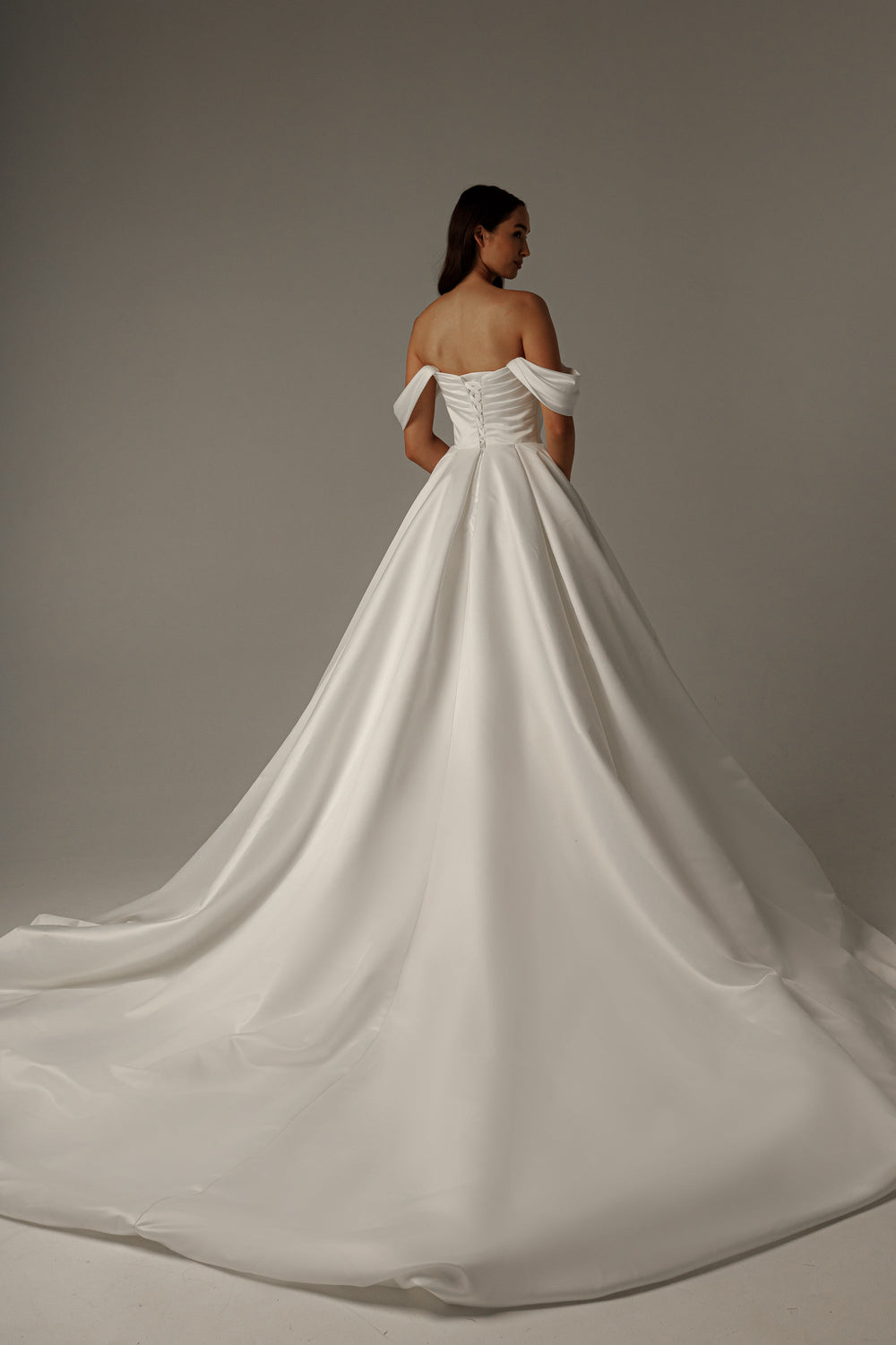 Satin Wedding Dress Dorothy with Balloon Skirt details - VOLAKK