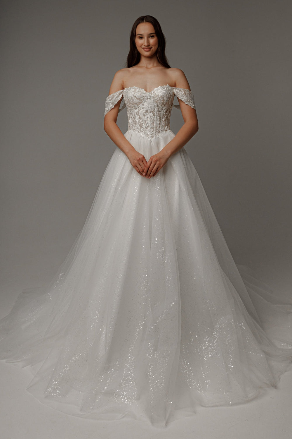 Floral Lace Wedding Dress Kristy with Detachable Cape - VOLAKK