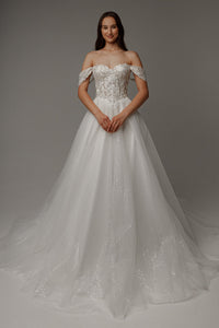 Floral Lace Wedding Dress Kristy with Detachable Cape view 1