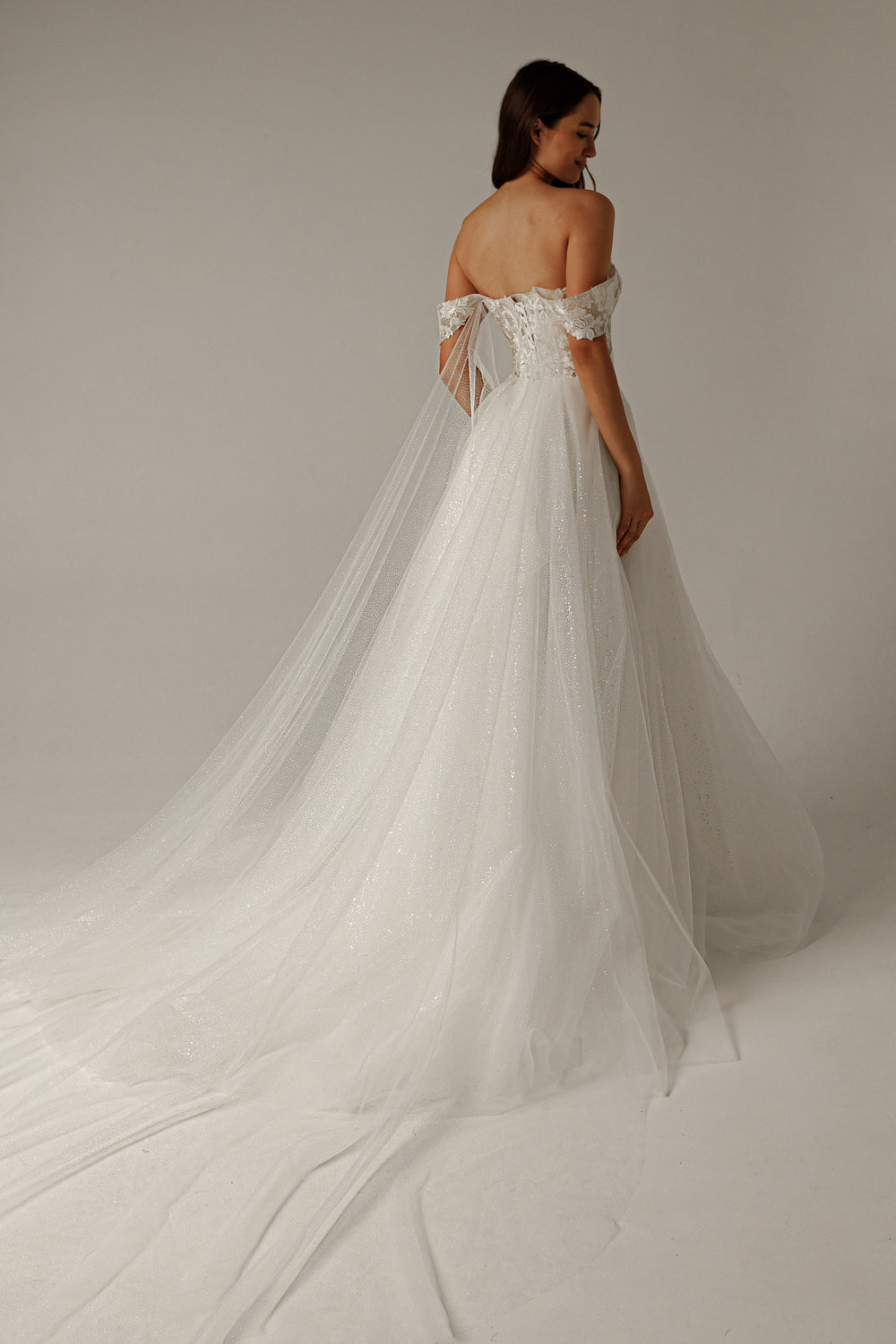 Exquisite Floral Lace Wedding Dress Kristy with Detachable Cape detail view - VOLAKK