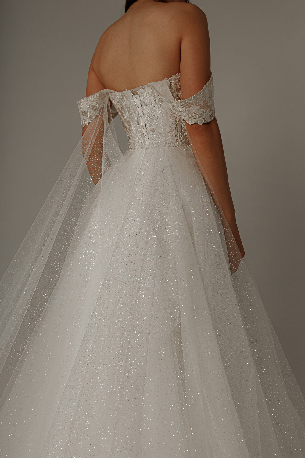 Floral Lace Wedding Dress Kristy with Detachable Cape details - VOLAKK