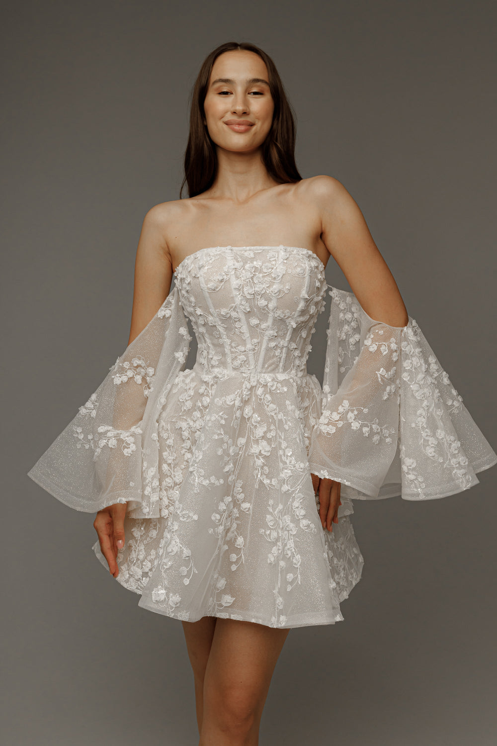 Short Floral Lace Wedding Dress Moonlit Siren - VOLAKK