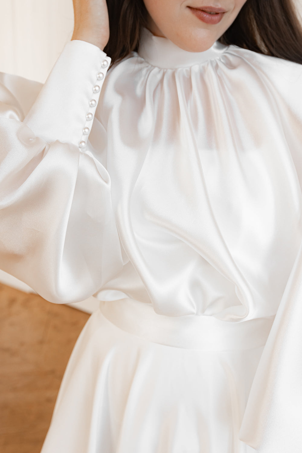 Organza Wedding Blouse Gabi with Long Sleeves & High Neck details - VOLAKK