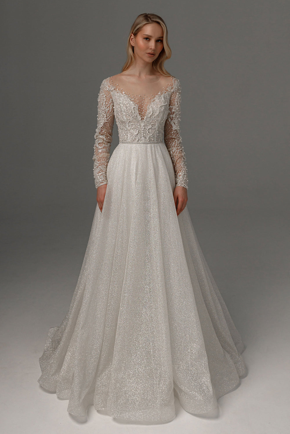 Wedding Dress Sabrina with Long Sleeves - VOLAKK