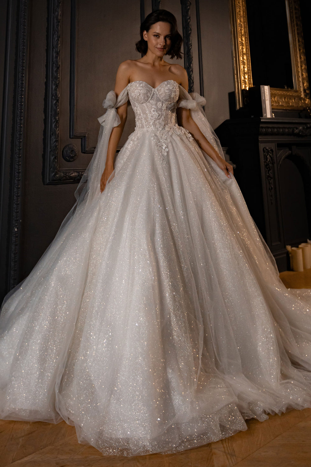 Floral Lace Wedding Dress Celia with Detachable Straps - VOLAKK