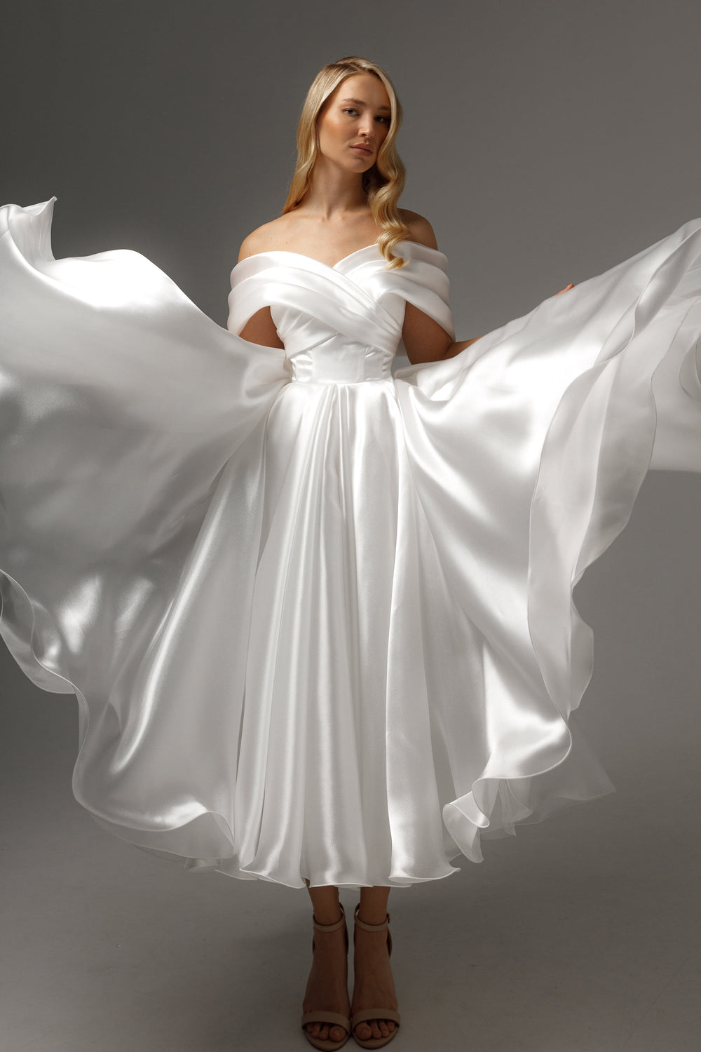 Organza Tea Length Wedding Dress Beatrice details - VOLAKK