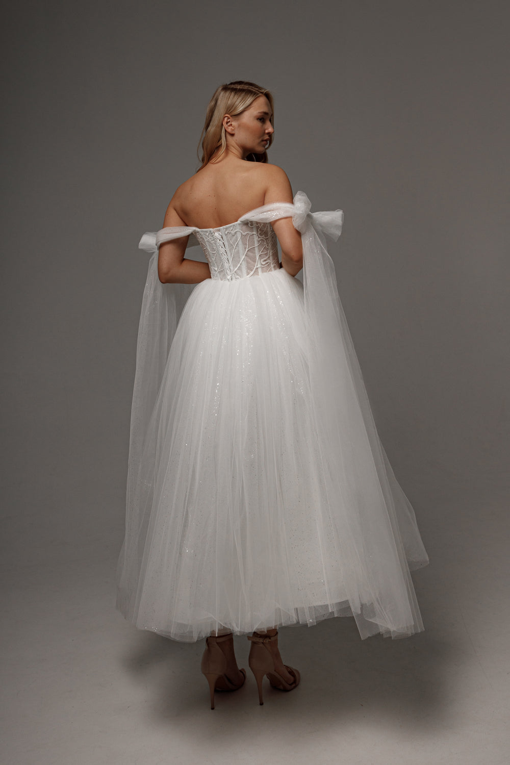 Wedding Dress Helena Midi with Detachable Straps details - VOLAKK