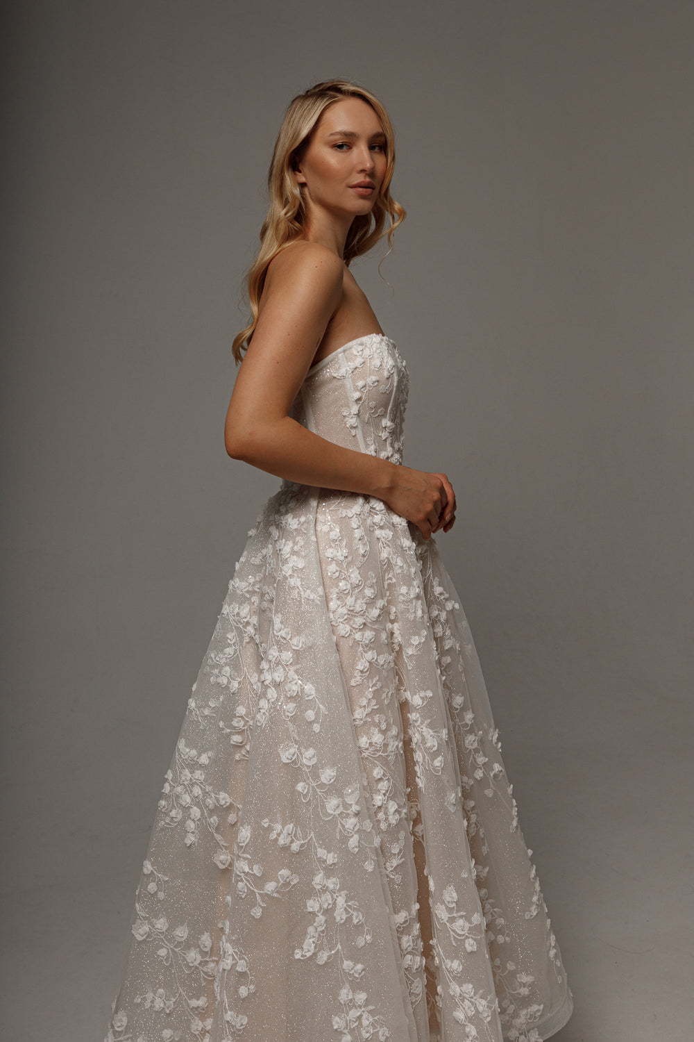 Exquisite Floral Lace Wedding Dress Betty with Detachable Bolero detail view - VOLAKK