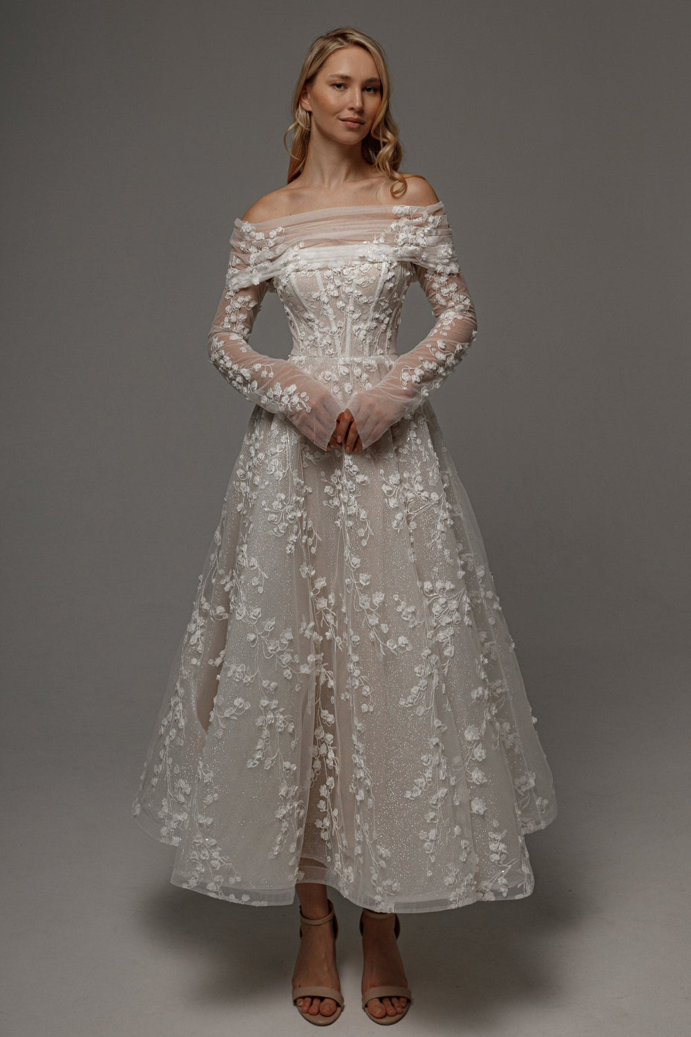 Floral Lace Wedding Dress Betty with Detachable Bolero - VOLAKK
