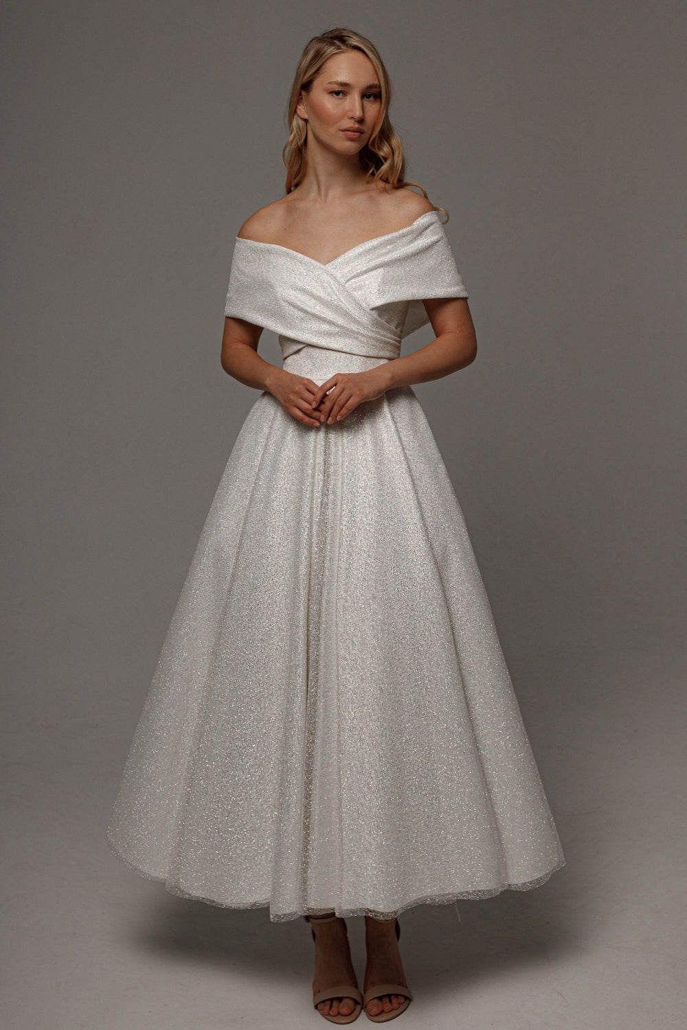 Sparkly Tea Length Wedding Dress Abril - VOLAKK