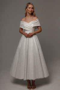 Sparkly Tea Length Wedding Dress Abril view 1