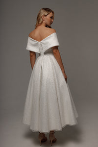Sparkly Tea Length Wedding Dress Abril view 2