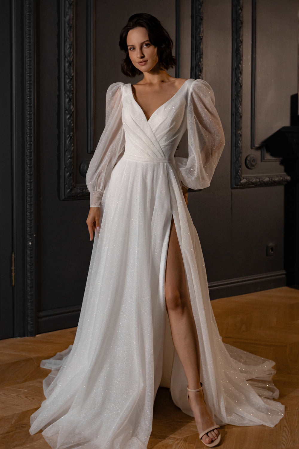 Sparkly Wedding Dress Inger With Leg Slit - VOLAKK