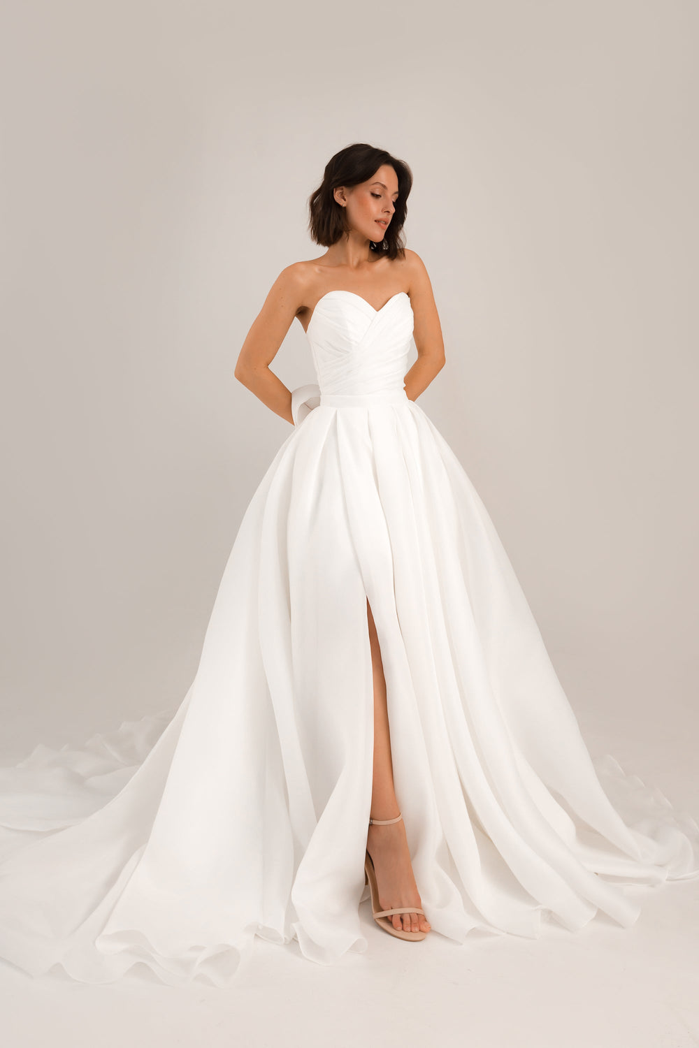 Extra Convertible Wedding Dress Audrey Mini (Basic mini dress + bolero + skirt + bow) details - VOLAKK